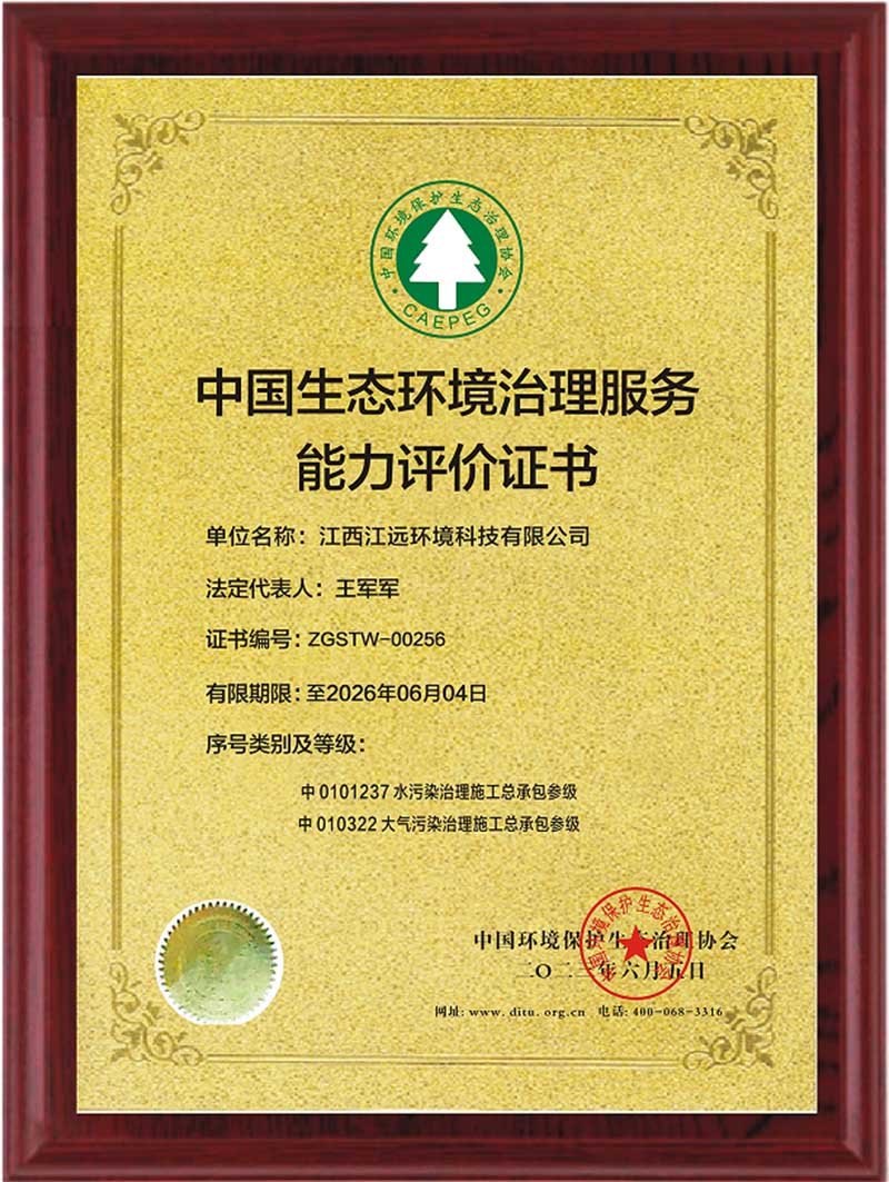 中国生态环境治理服务能力评价证书